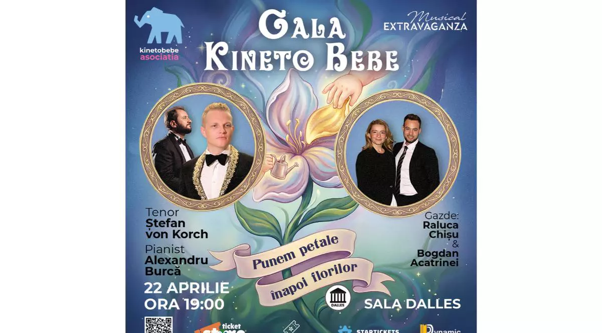 Prima ediţie a Galei Kinetobebe  -„PUNEM PETALE ÎNAPOI FLORILOR”  -  va avea loc pe 22 aprilie la Sala Dalles, la iniţiativa RALUCĂI CHIŞU şi a actorului BOGDAN ACATRINEI