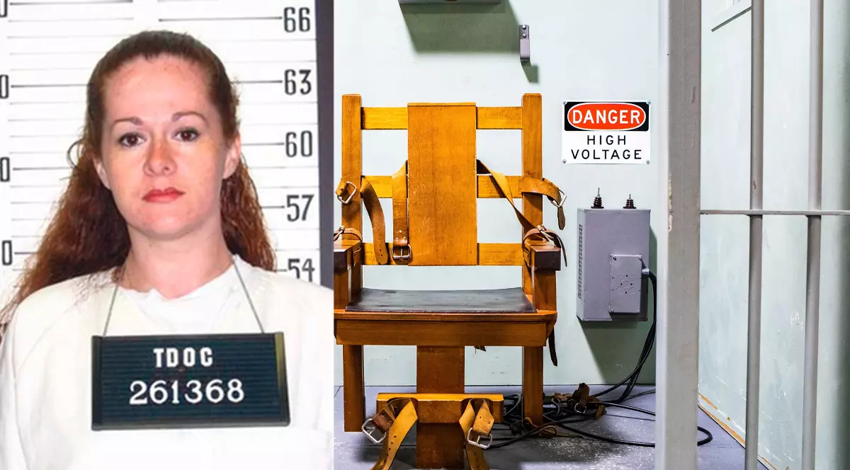 Colaj realizat din 2 fotografii portretul Christei Pike și un scaun electric.