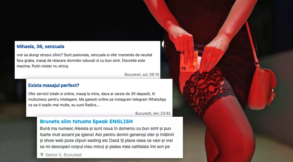Un colaj cu o prostituata care pune bani la jartiera si anunturi online