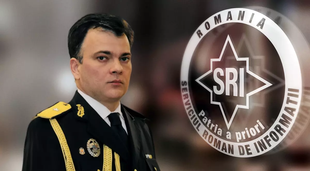 Un colaj cu un general si sigla SRI