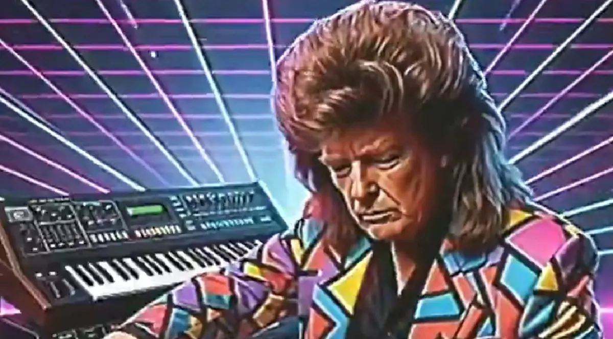 O parodiera cu ajutorul AI a lui Donald Trump, cu coamă ca de leu și un sacou colorat