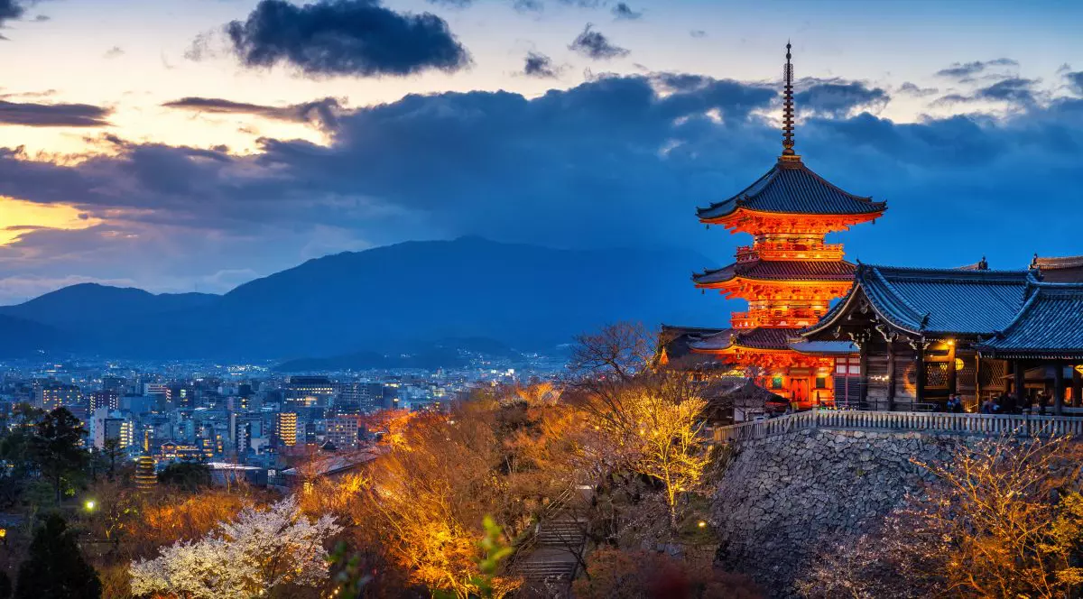Beautiful Kyoto city and temple at twilight, Japan.