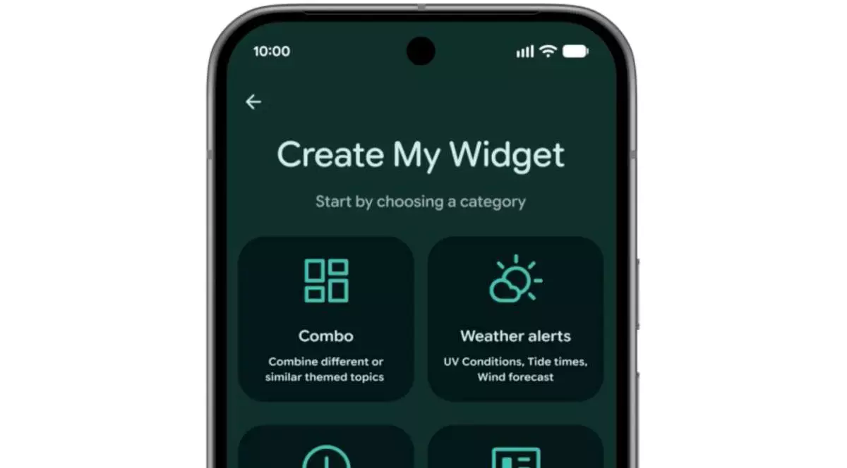 Ecranul unui telefon Google Pixel pe care e afișată noua funcție din Android 17 „Create my Widget”.