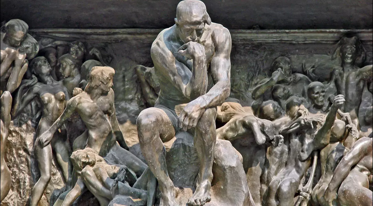 „Gânditorul” lui Auguste Rodin (mentorul lui Brâncuși)