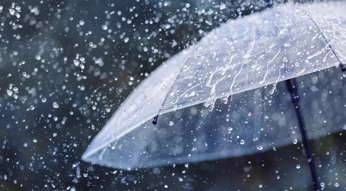 O umbrelă transparentă pe timpul unei ploi torențiale