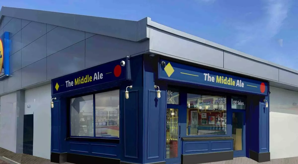 Imagine generată a exteriorului noului pub Lidl din Irlanda de Nord