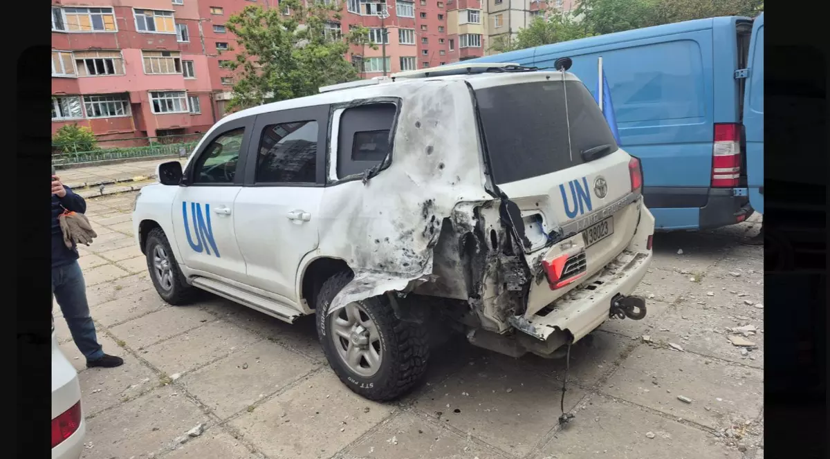 Vehicul ONU atacat cu drone în orașul ucrainean Herson Captură X @andrii_sybiha