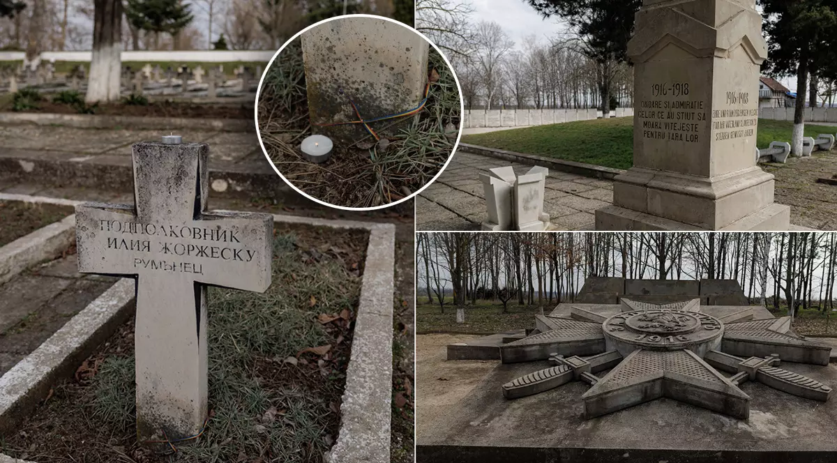 Un colaj cu fotografii dintr-un cimitir din Bulgaria