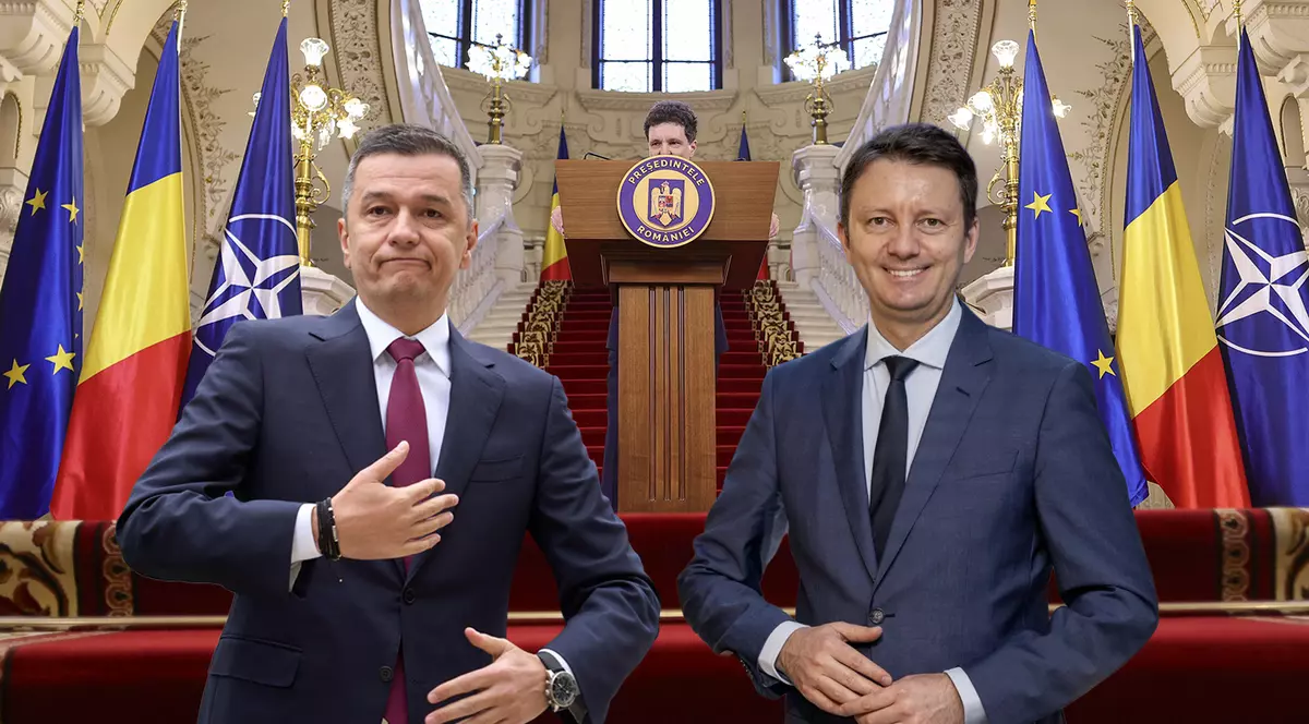 Colaj cu Nicusor Dan in fundal si Sorin Grindeanu i Sigfried Muresan in față