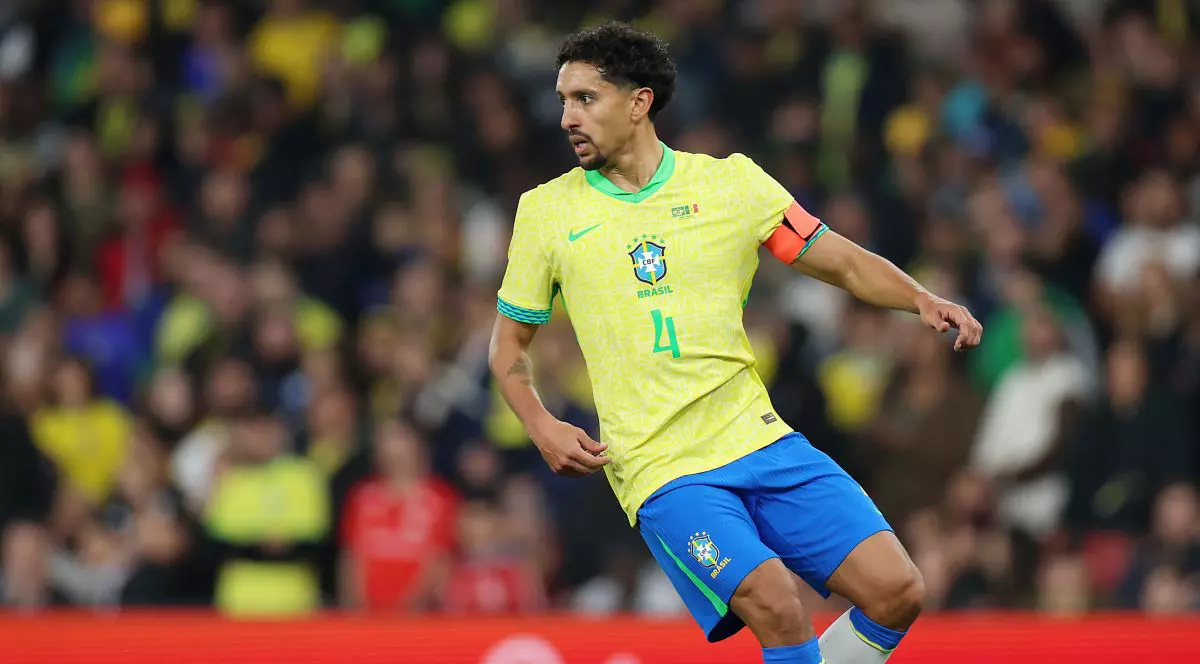 LONDON, ENGLAND - NOVEMBER 15: Marquinhos of Brazil during the International Friendly match between Brazil and Senegal at Emirates Stadium on November 15, 2025 in London, England. (Photo by Harry Murphy/Getty Images)