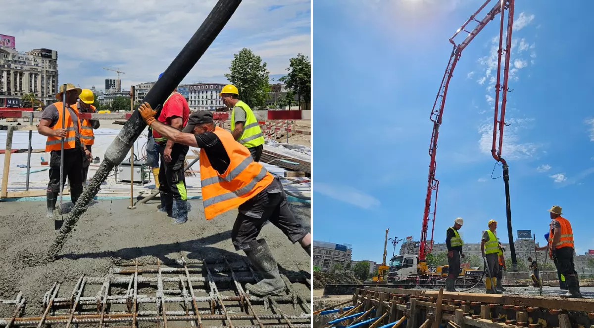 Lucrări la Planșeul Unirii. Se toarnă ciment