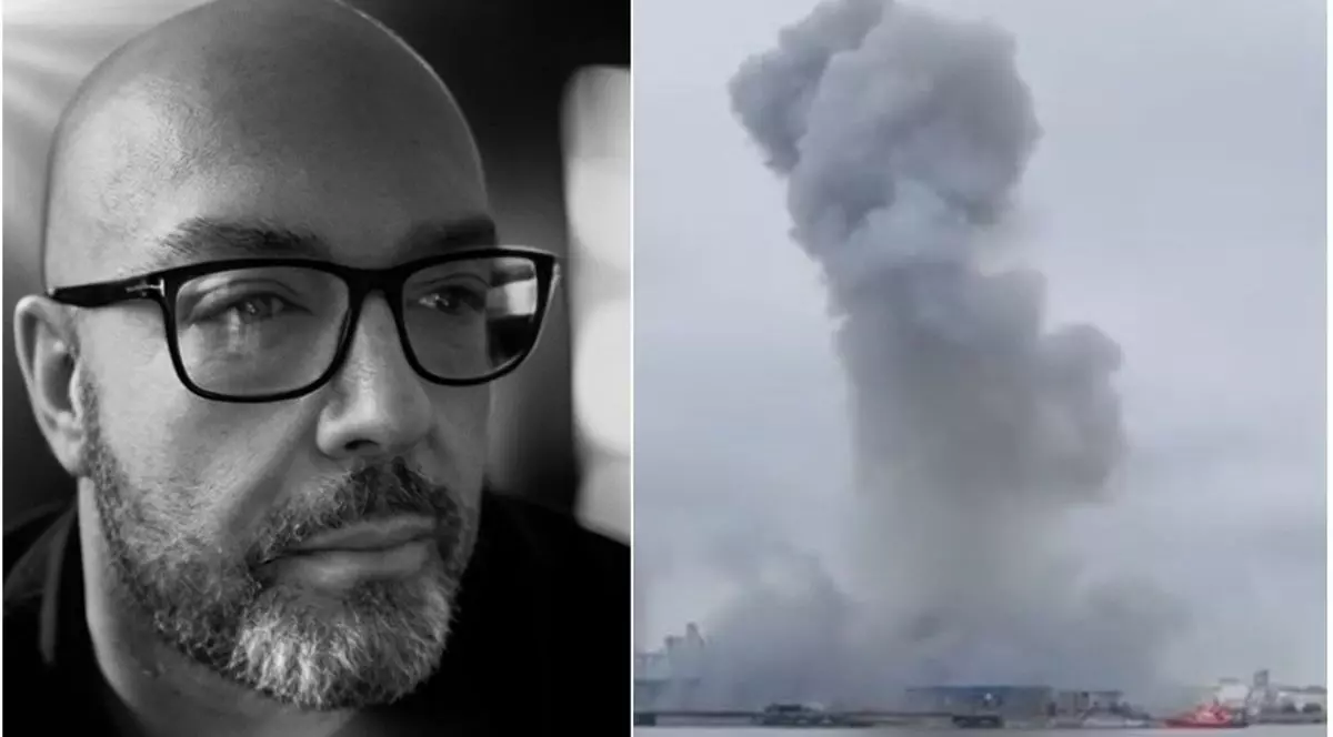 În partea stângă este psihologul Radu Leca, în dreapta, imagine de la explozia unei drone în Constanța, 5 iunie 2026