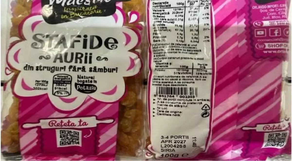 O pungă de 100 de grame cu stafide aurii