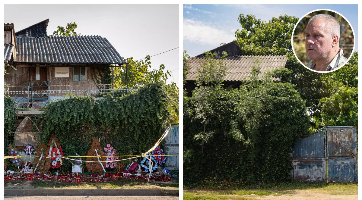 Colaj realizat din 2 fotografii cu casa lui Gheorghe Dincă , ăn stanga 2019, ăn dreapta 2026.