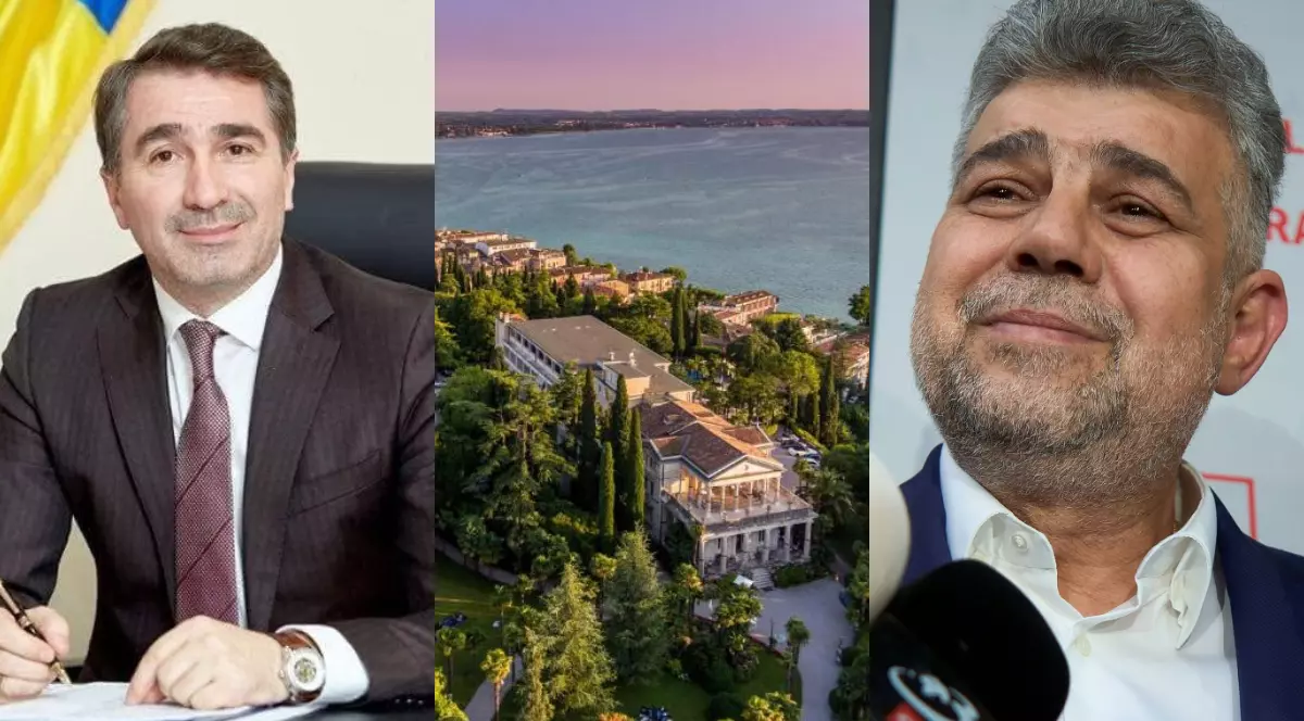Un colaj realizat din trei fotografii, una cu Ionel Arsene, una cu o vilă din Italia și în ultima imagine apare Marcel Ciolacu