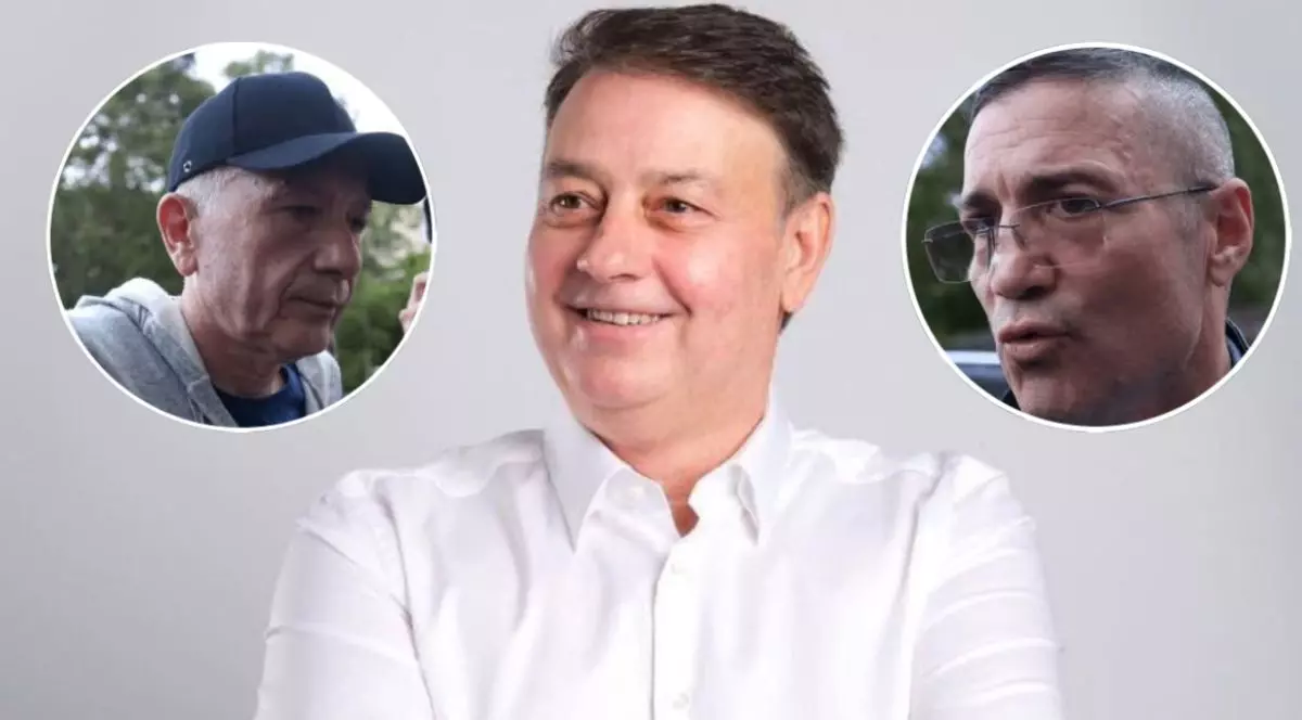 Colaj foto cu Florin Mitroi în centru, îmbrăcat cu o cămașă albă, și procurorii Gigi Valentin Ștefan, medalion stânga-sus, și Teodor Niță, medalion dreapta-sus