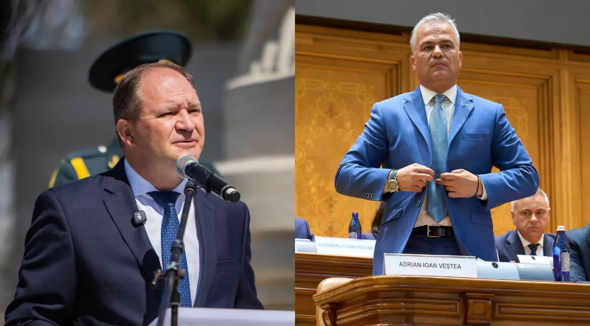 Un colaj format din două fotografii, în prima imagine este primarul din Chișinău, Ion Ceban și în fotografia din dreapta este Adrian Veștea în Parlament