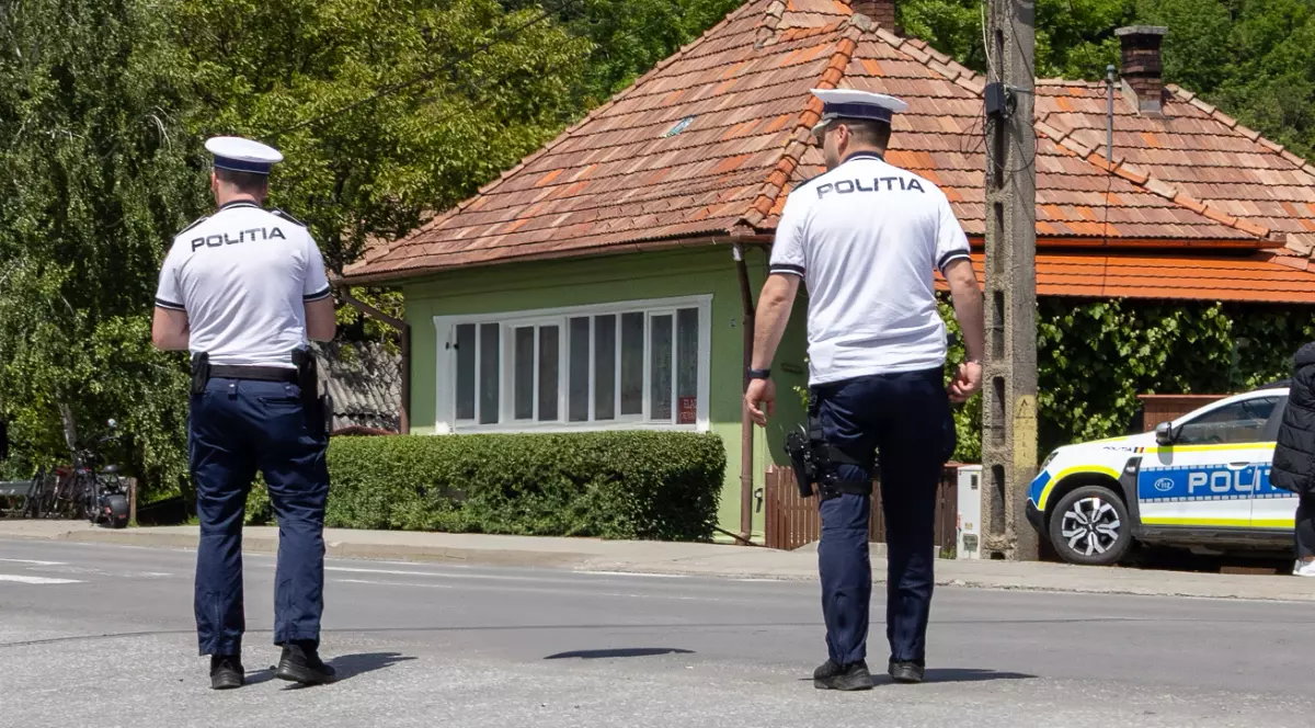 Doi polițiști intervin în apropierea unei locuințe