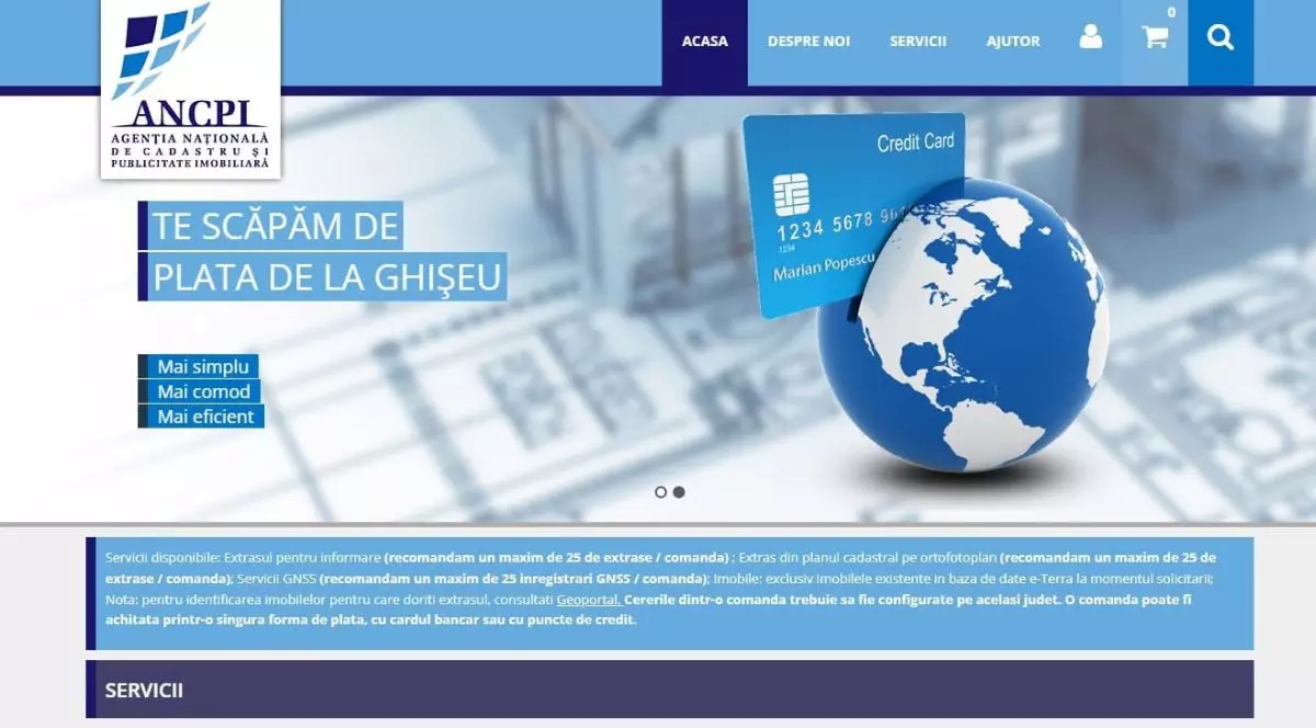 Imaginepublicitară cu serviciile online oferite de Agenția Națională de Cadastru și Publicitate Imobiliară