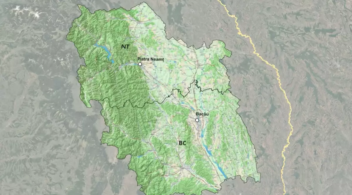 Harta localităților Piatra Neamț și Bacău care fac parte din viitorul drum expres