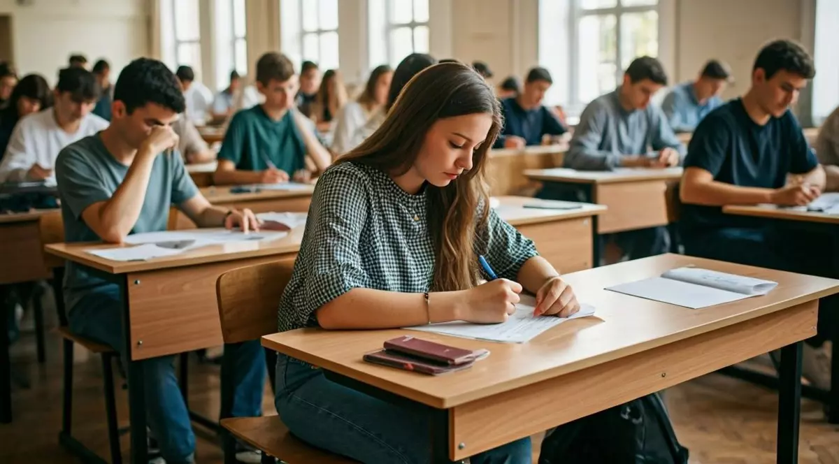 elevi care sustin un examen