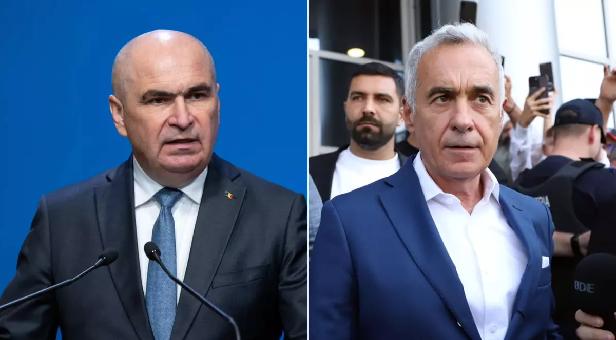 Un colaj cu doi barbati in costume inchise la culoare