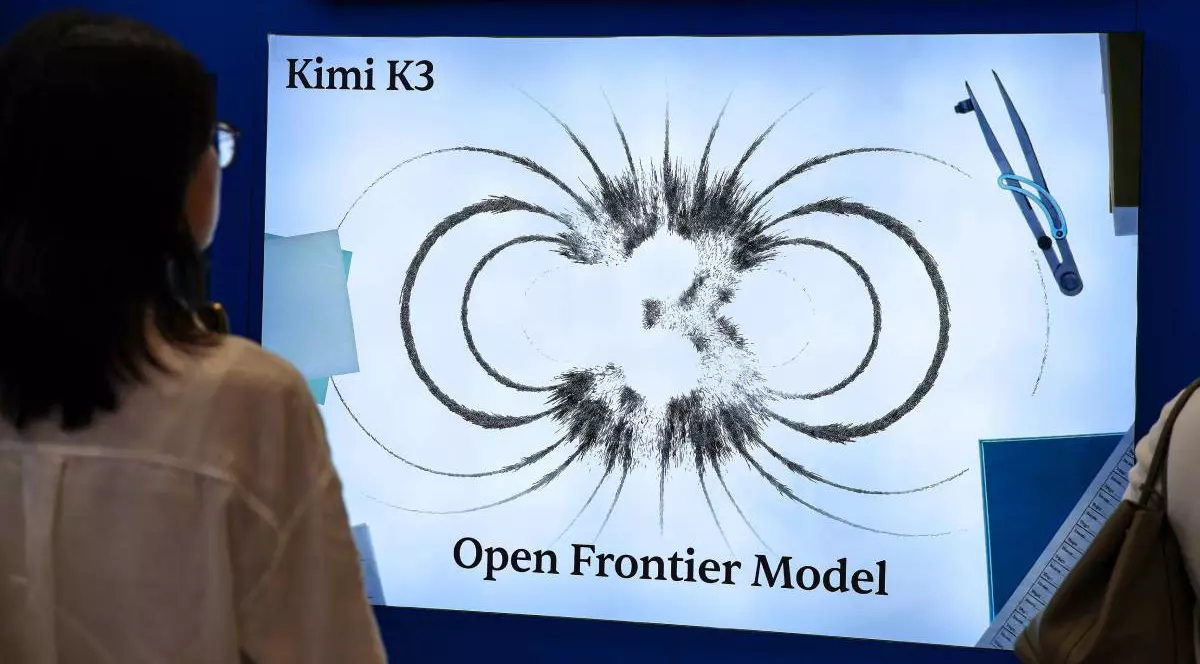 Un monitor pe care e afișată o poză de prezentare pentru Kimi K3, model dezvoltat de Moonshot AI.