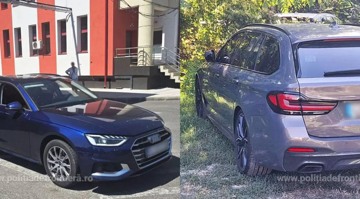 Colaj: Un Audi bleumarfin și un BMW gri
