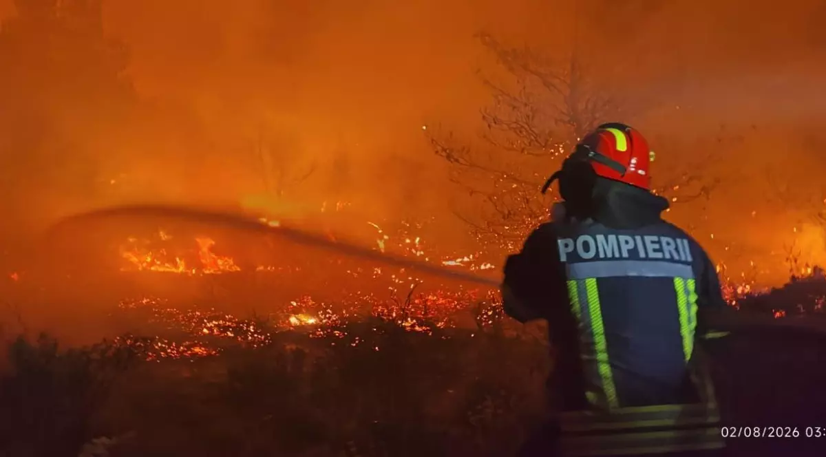 Un pompier român în timp ce se luptă să stingă un incendiu din Grecia