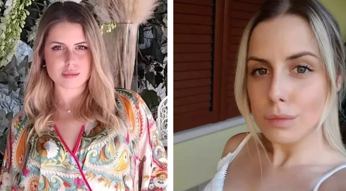 Un colaj cu două fotografii cu o femeie blondă