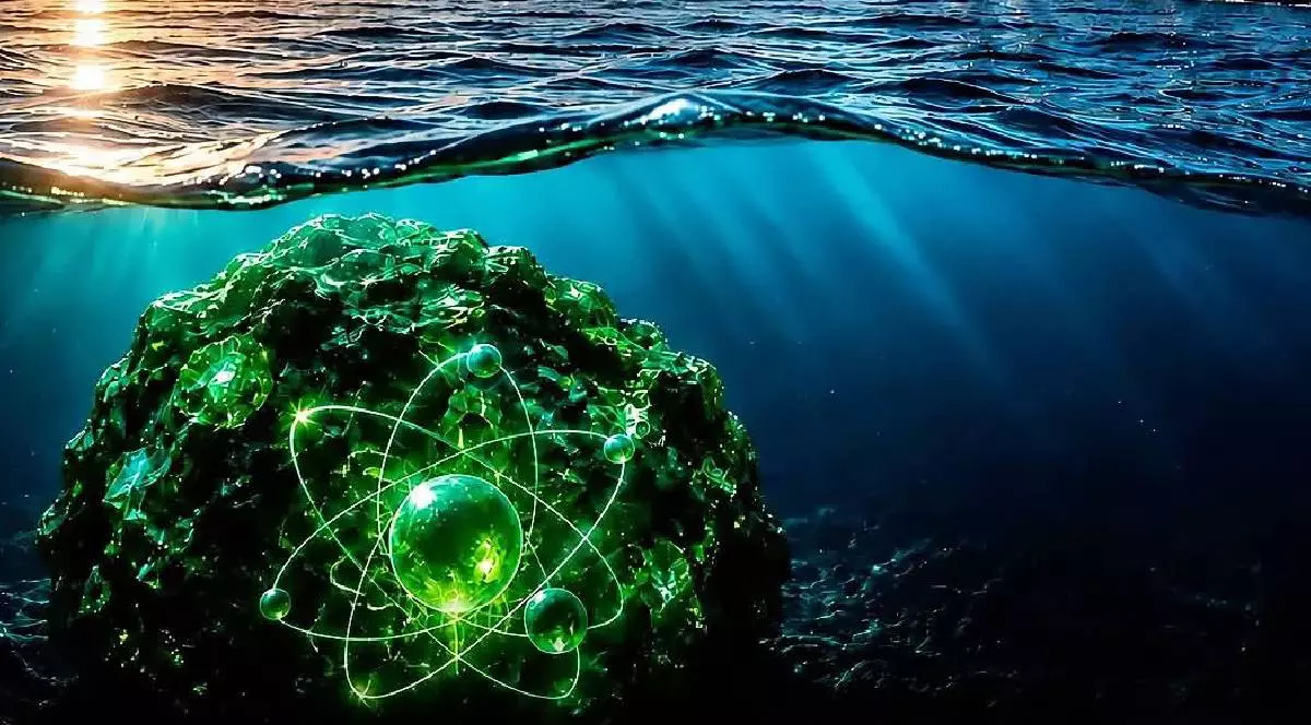 O substanță verde care stă pe fundul unui ocean
