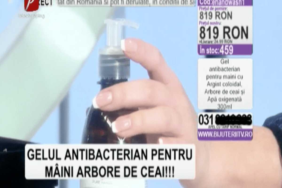 Teleshopping Cu Iz De Speculă Cu Gel Antibacterian La Un Post Tv Libertatea