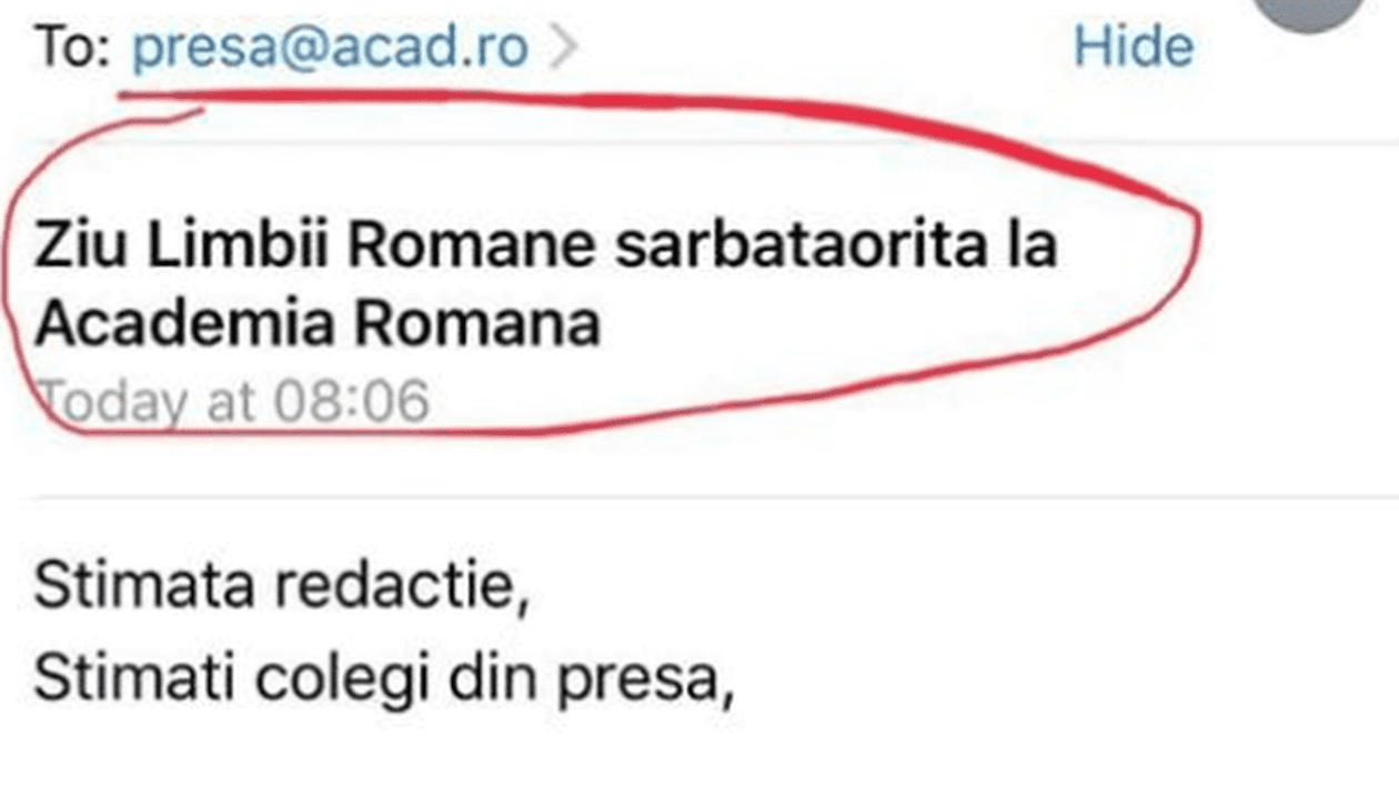 Greșeli într-un mesaj al Academiei Române: „Ziu Limbii Romane sarbataorita”