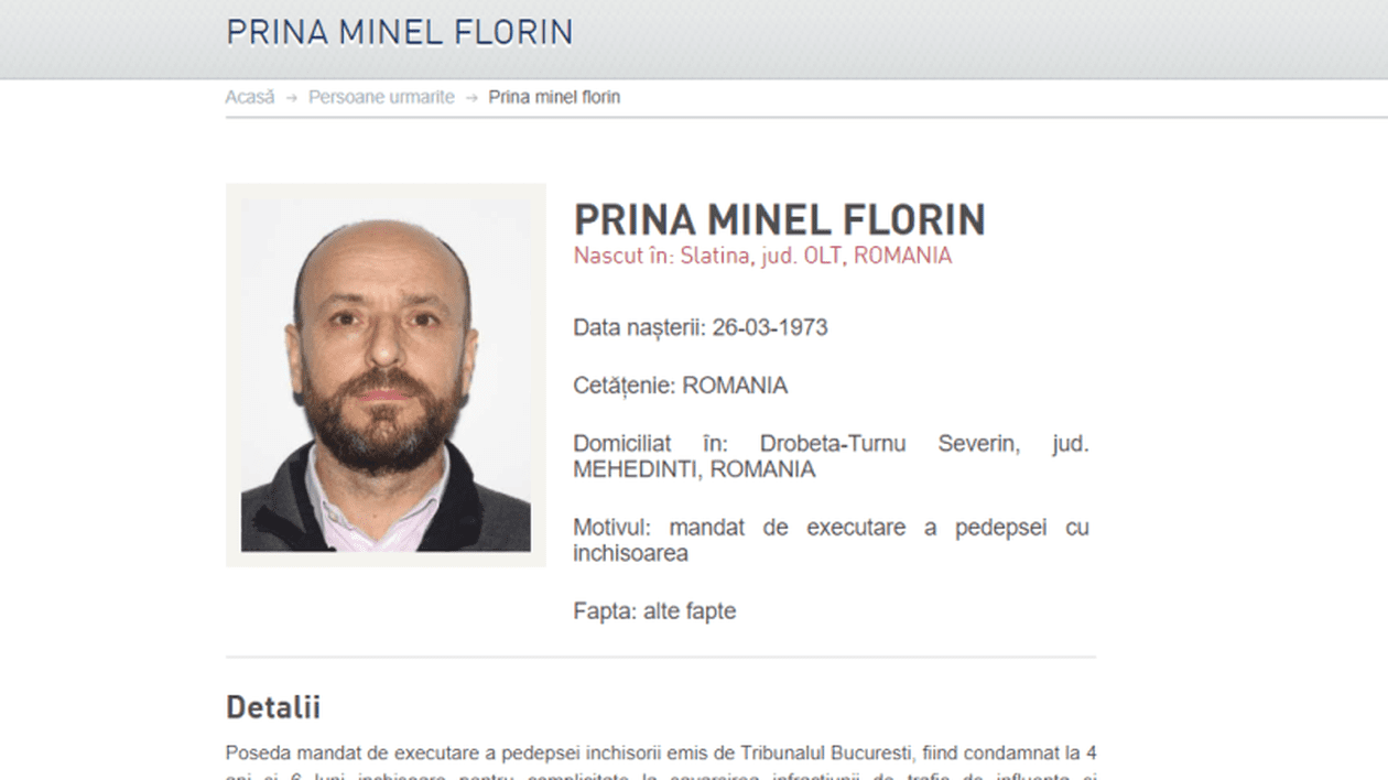 Minel Prina, dat în urmărire generală. Fostul primar al Slatinei, condamnat la închisoare în același dosar cu Darius Vâlcov
