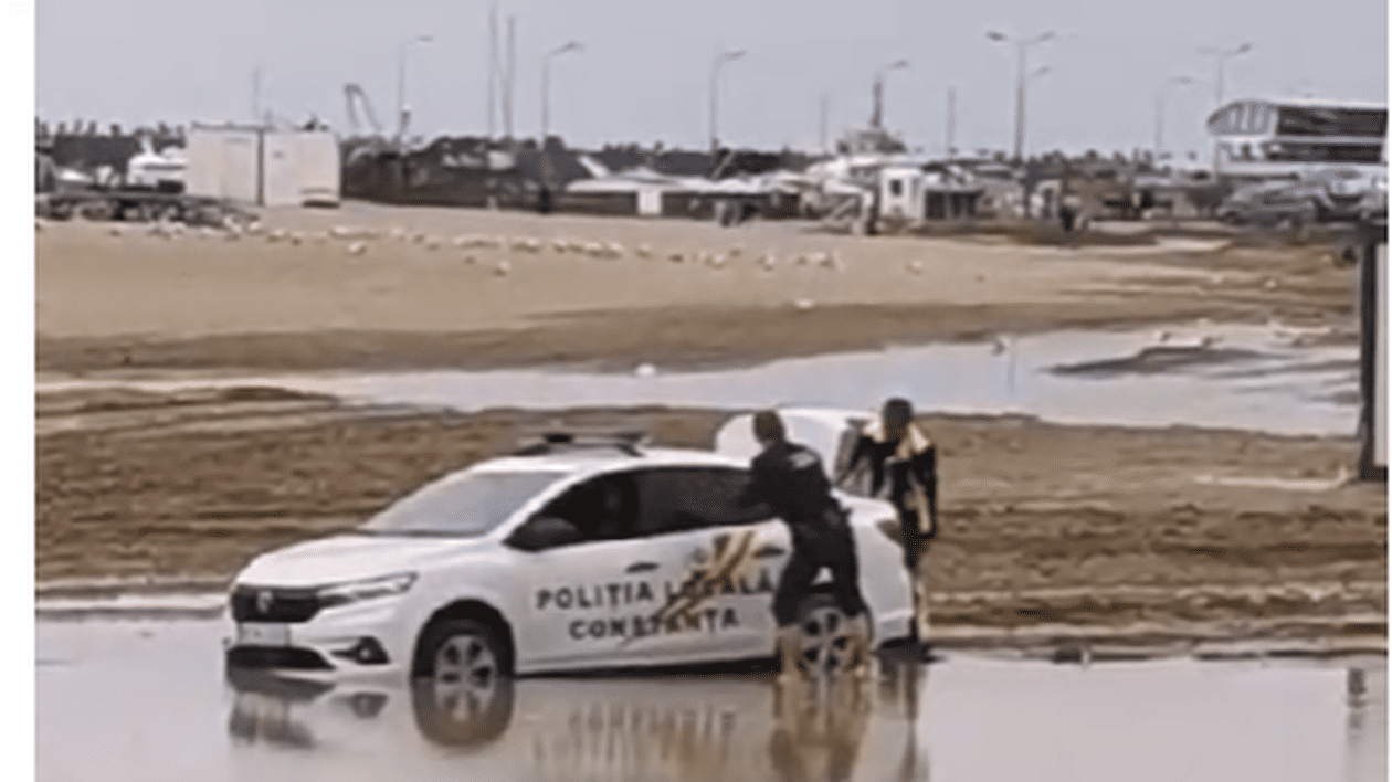 Imagini virale: mașină a Poliției Locale Constanța, blocată în nisip, pe plajă. Ce au făcut agenții | VIDEO