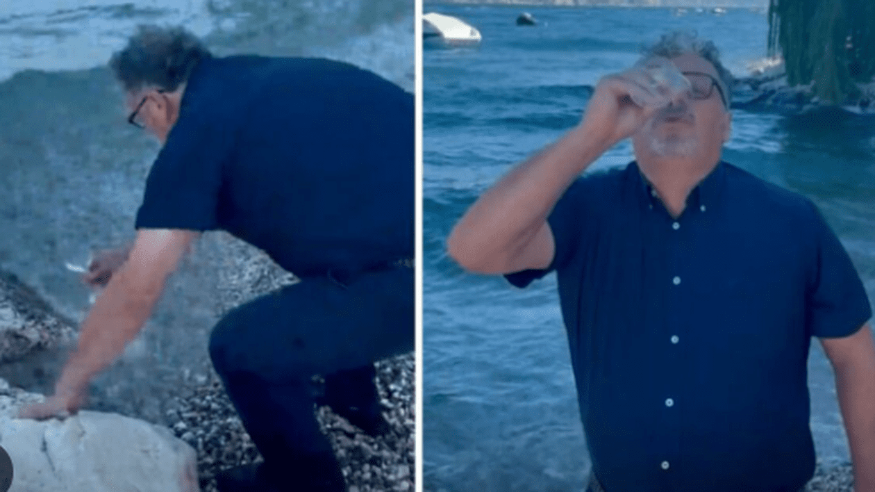 „Purissima!”. Pentru a le arăta turiștilor că apa nu este infestată, primarul bea direct din Lacul Garda | VIDEO