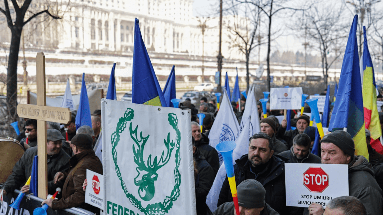 Protest al silvicultorilor în fața Ministerului Mediului, după ce Guvernul le-a redus salariile cu 25%