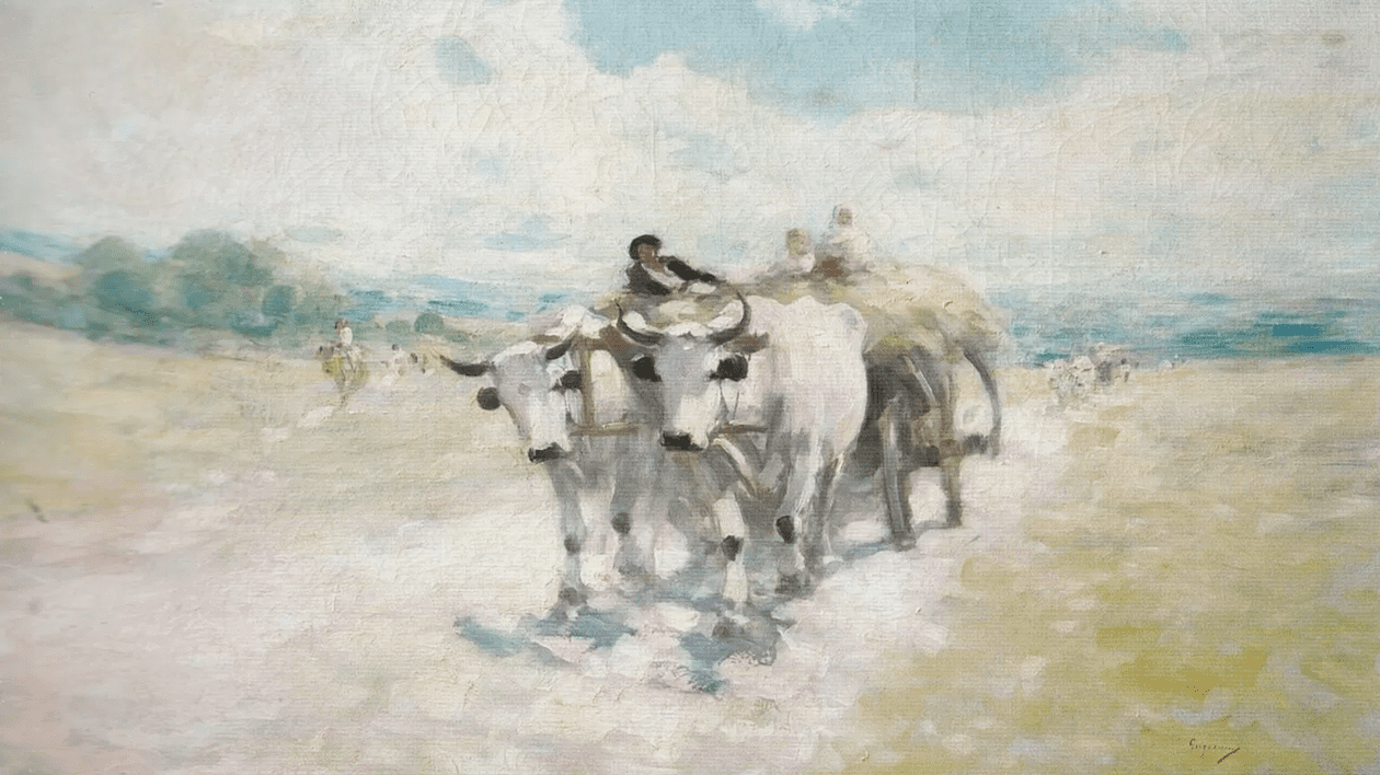 „Car cu boi”, tabloul lui Nicolae Grigorescu, restaurat la Iași. FOTO: curatorial.ro.