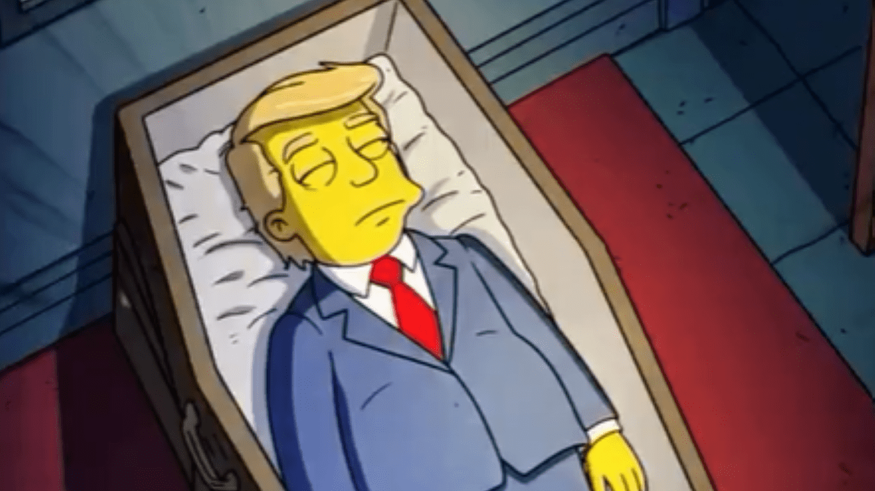 Imagine cu personajul care seamănă cu Donald Trump în sicriu