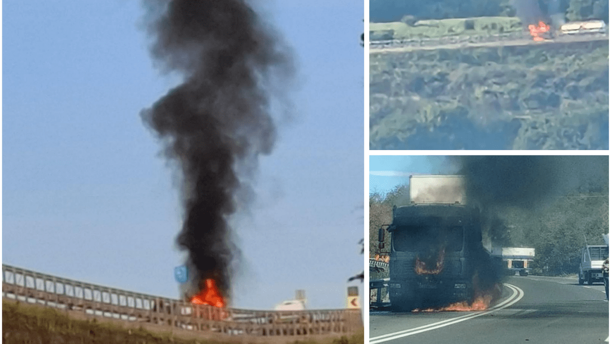 Un TIR a luat foc pe centura Vâlcele-Apahida din Cluj. Cabina, complet cuprinsă de flăcări