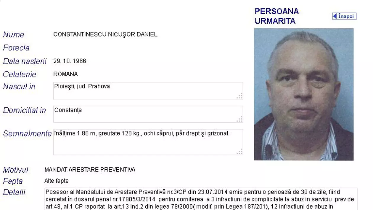 Nicuşor Constantinescu, dat în urmărire pe site-ul poliţiei