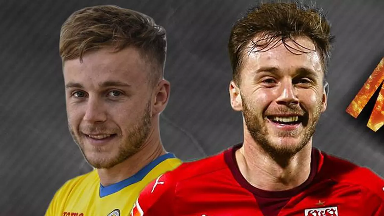 Alexandru Maxim, în dublă ipostază. În primplan cu tricoul lui Vfb Stuttgart și în plan secund cu cel al naționalei României
