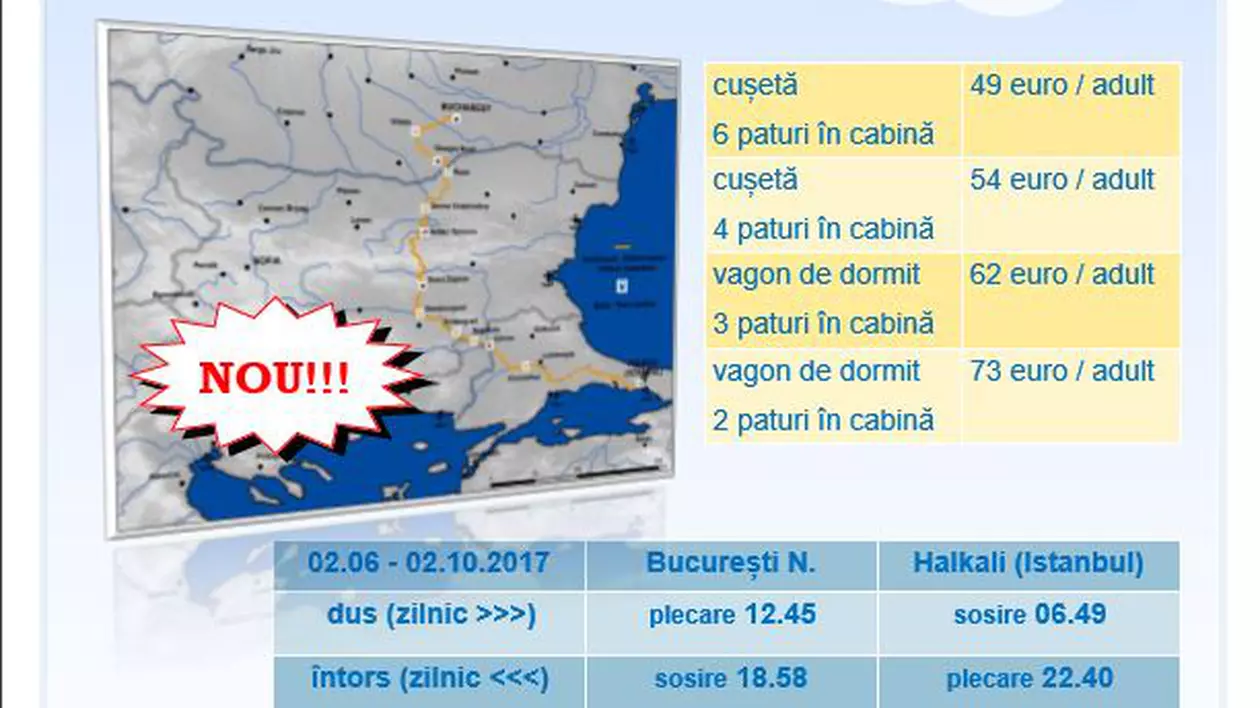 CFR Călători introduce curse spre Istanbul, Sofia și Salonic