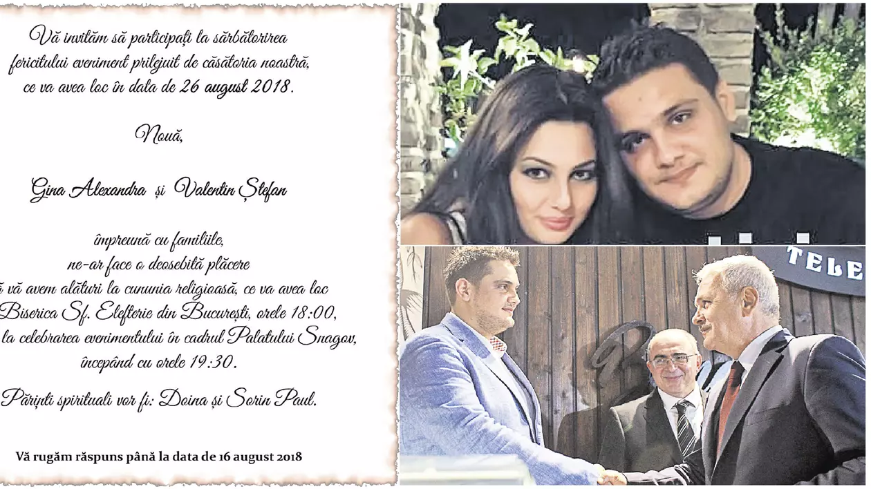 EXCLUSIV/ Daddy, socru mare. Vezi invitaţia la nunta de lux a fiului lui Liviu Dragnea! Ce se mănâncă și unde sunt așteptați nuntașii pentru evenimentul mondeno-politic al anului