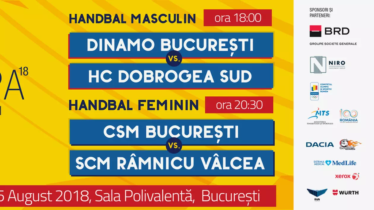 Supercupa României 2018 la handbal. Dinamo și SCM Rm. Vâlcea au luat trofeele