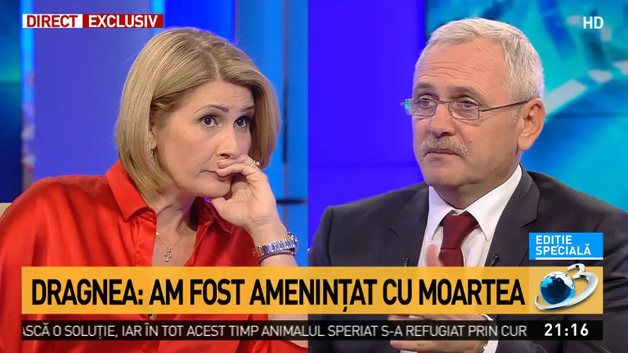 Reacţia CNA, după interviul lui Liviu Dragnea de la Antena 3. Captură video cu Sandra Stoicescu și Liviu Dragnea, în timpul interviului de la Antena 3