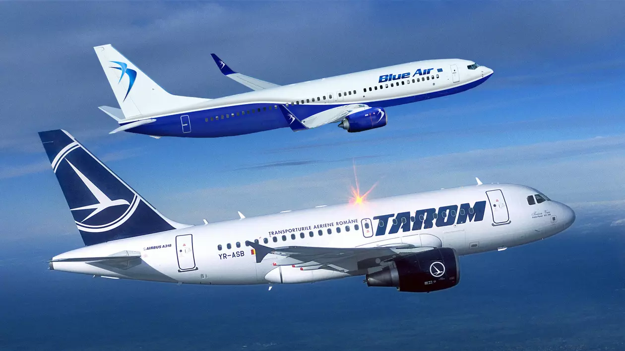 Wizz Air a cerut în instanță anularea ajutoarelor de stat pentru TAROM și Blue Air. Avioane cu logo-urile Tarom și Blue Air