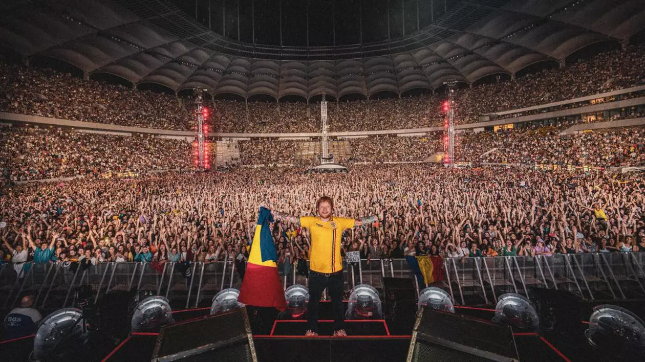 FOTO | La concertul de la Arena Națională, Ed Sheeran a purtat tricoul de 250 de lei al naționalei de fotbal a României