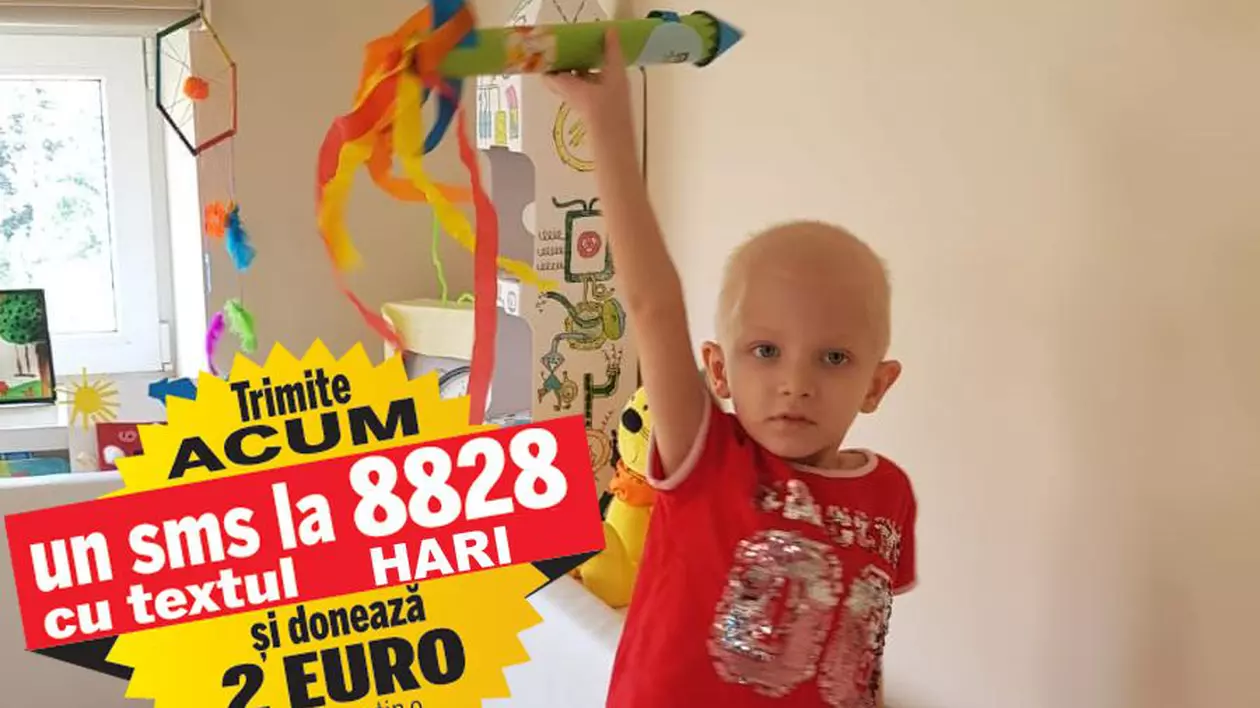 Hari a intrat în ultima ședință chimio înainte de extirparea tumorii. Băiețelul de trei ani suferă de neuroblastom, iar tratamentul costă 300.000 de euro