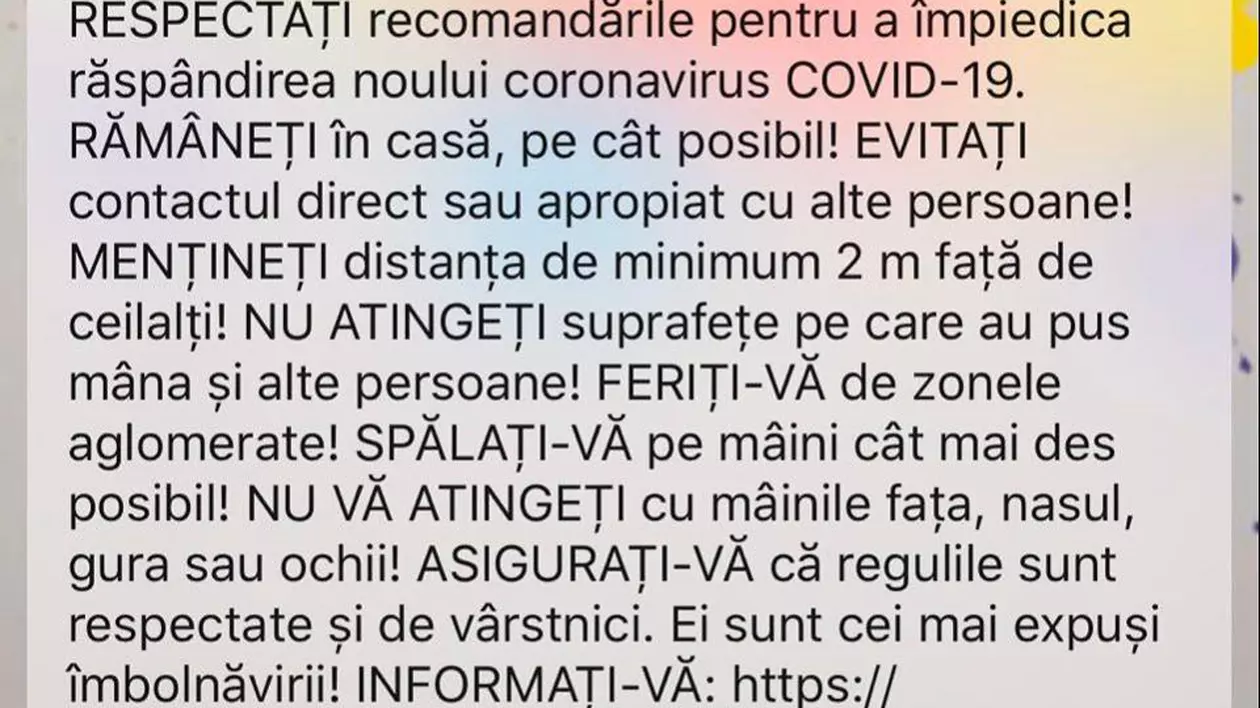 Avertizare RO-ALERT: Respectaţi recomandările pentru a împiedica răspândirea noului coronavirus. Rămâneţi în casă